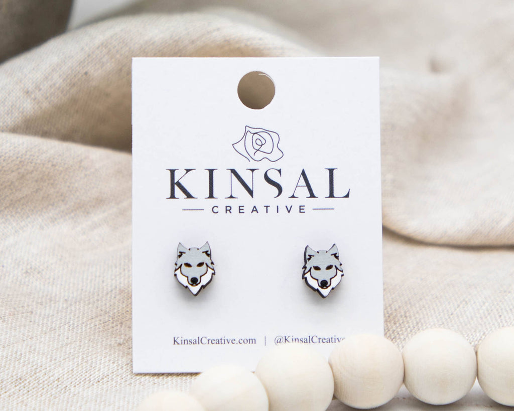 Wolf Wood Stud Earrings