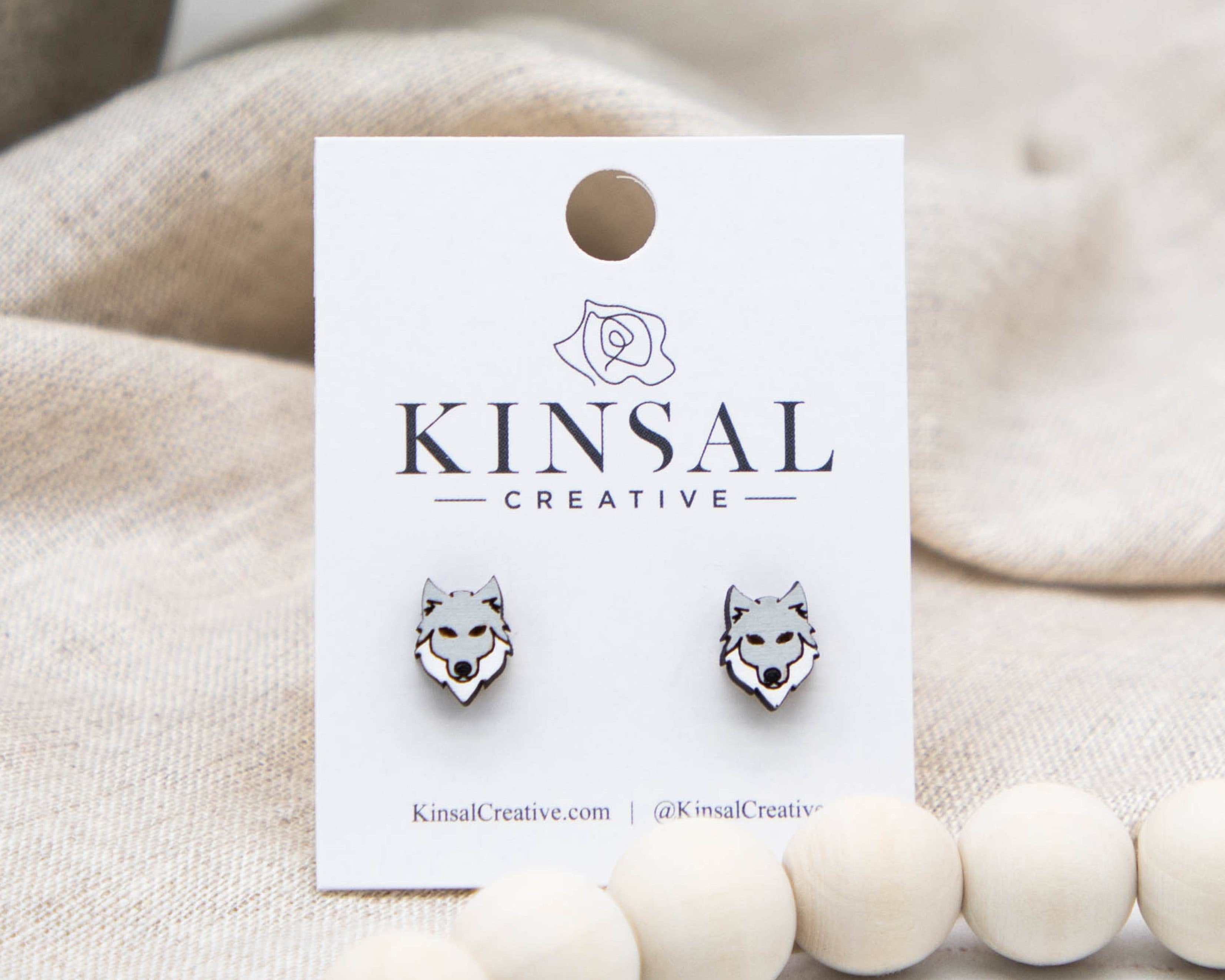 Wolf Wood Stud Earrings