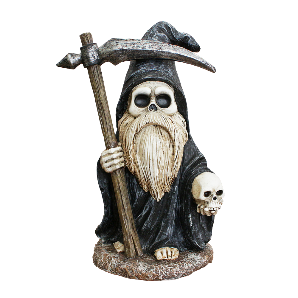 Grim Reaper Gnome Figurine 7", Gothic Occult Statue Decor