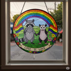 LGBT Raccoon Stained Glass Suncatcher, Rainbow Animal Art: 6in