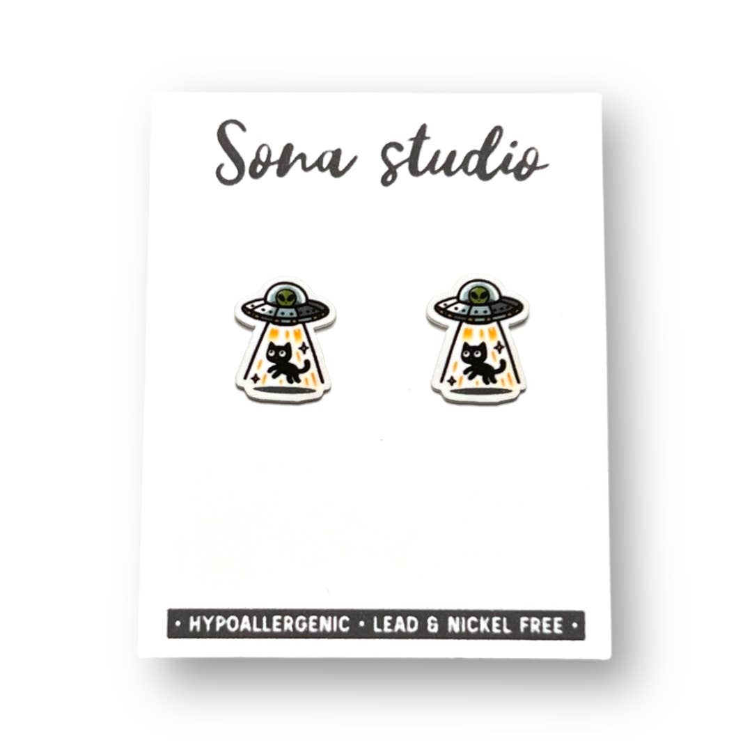 Beam Me Up Kitty Earrings