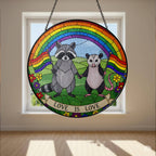 LGBT Raccoon Stained Glass Suncatcher, Rainbow Animal Art: 6in