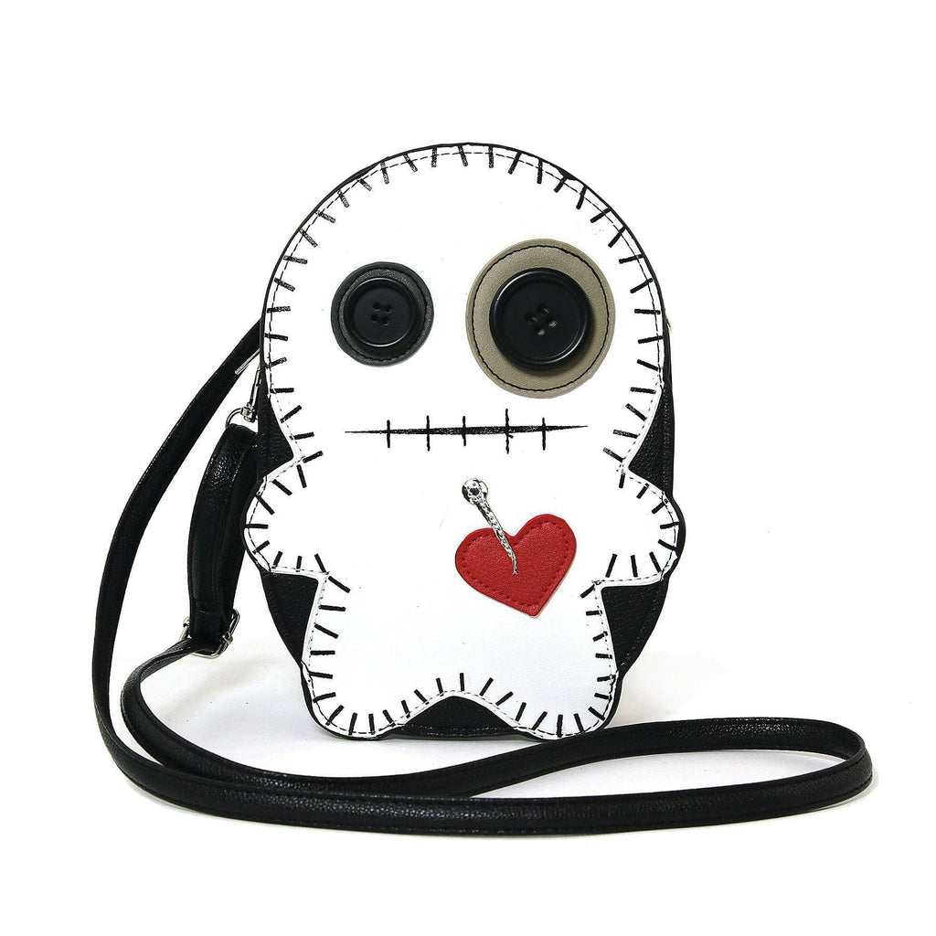 Stitched Voodoo Doll Shoulder Crossbody Bag in Vinyl Material: White