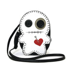Stitched Voodoo Doll Shoulder Crossbody Bag in Vinyl Material: White