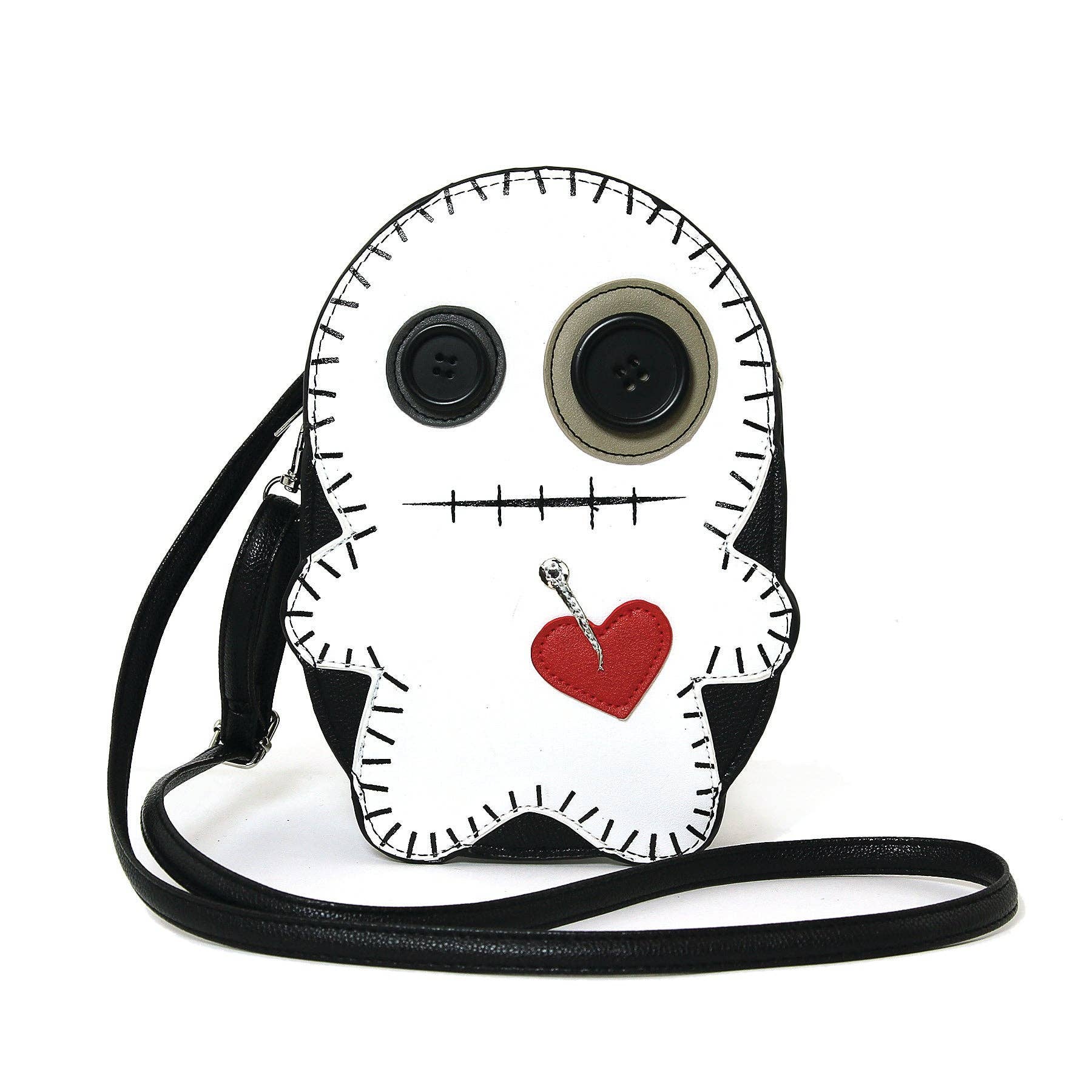Stitched Voodoo Doll Shoulder Crossbody Bag in Vinyl Material: White