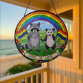 LGBT Raccoon Stained Glass Suncatcher, Rainbow Animal Art: 6in
