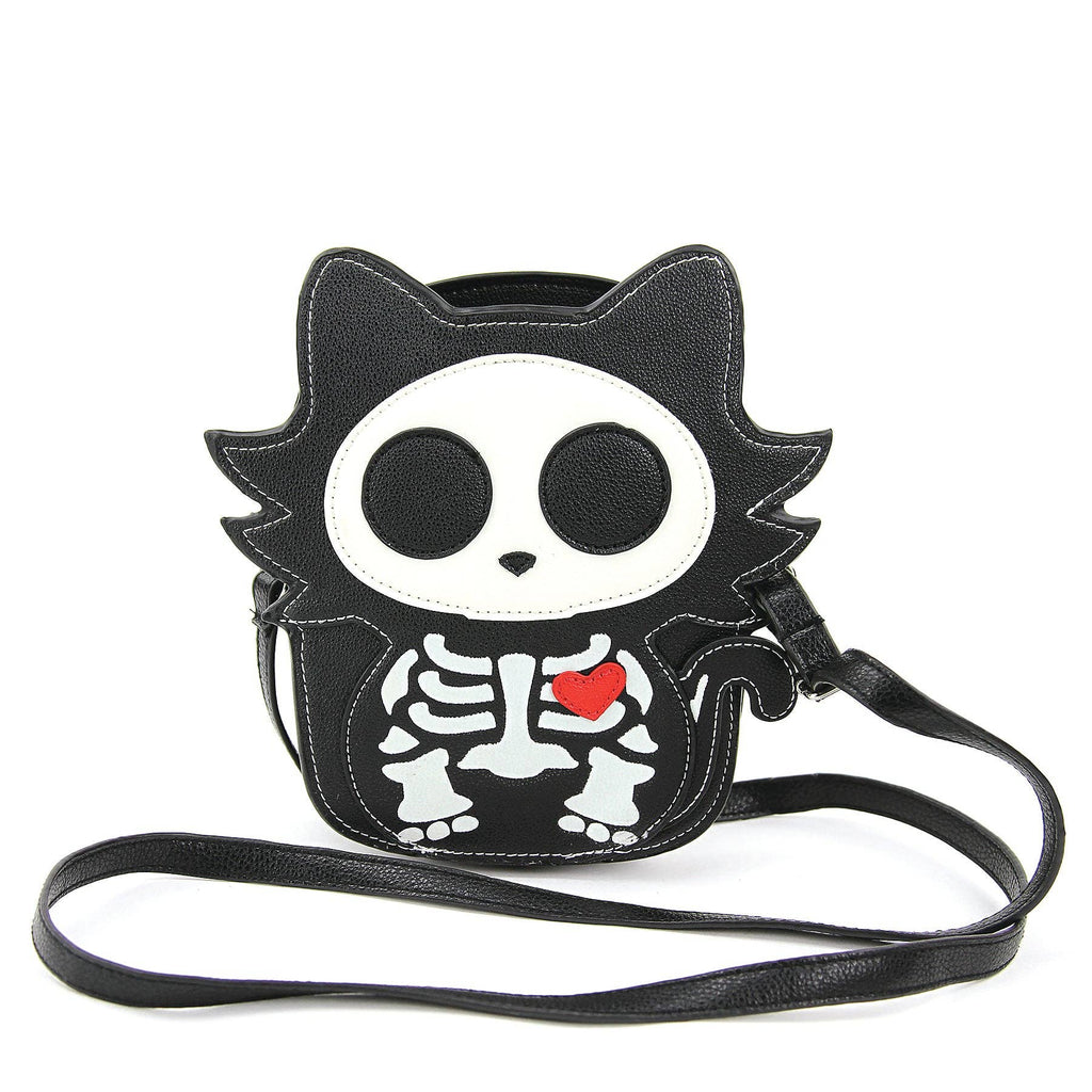 Glow in the Dark Sugar Skull Cat Crossbody Bag in Vinyl