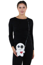 Stitched Voodoo Doll Shoulder Crossbody Bag in Vinyl Material: White