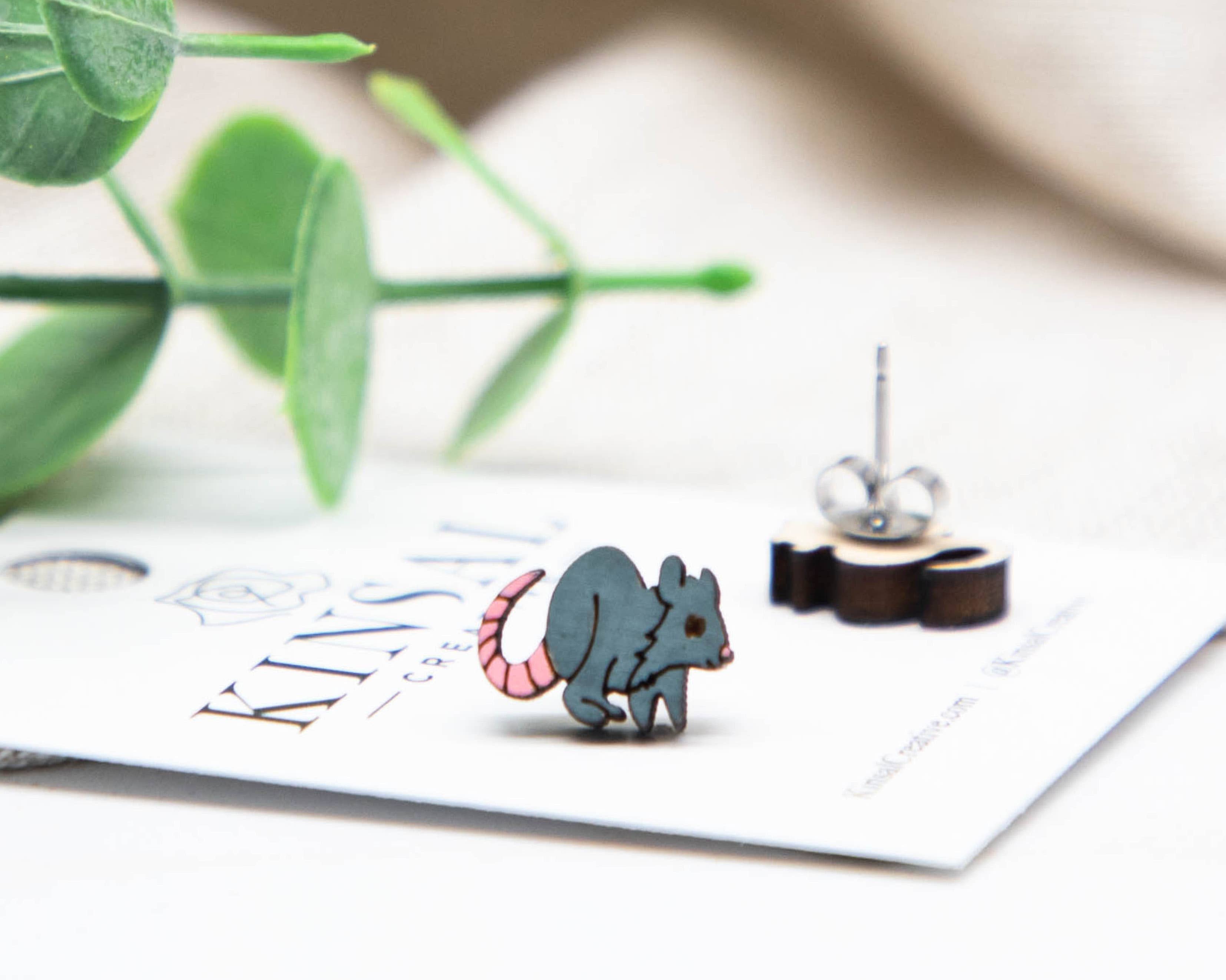 Rat Wood Stud Earrings