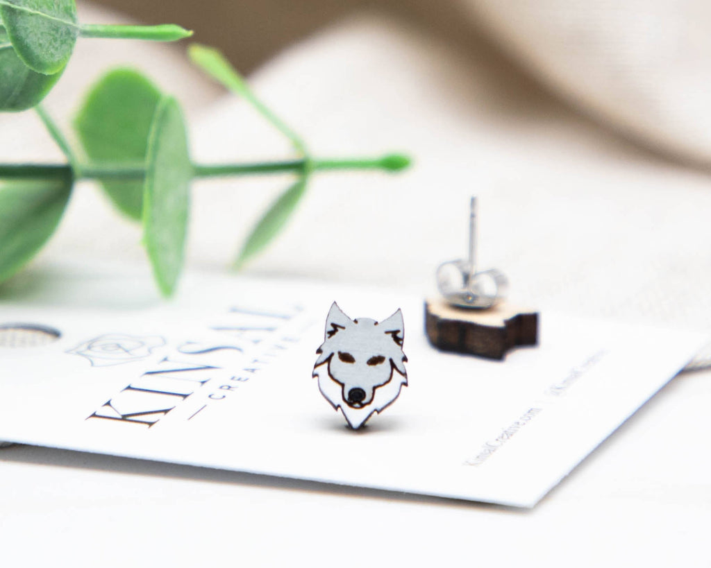 Wolf Wood Stud Earrings