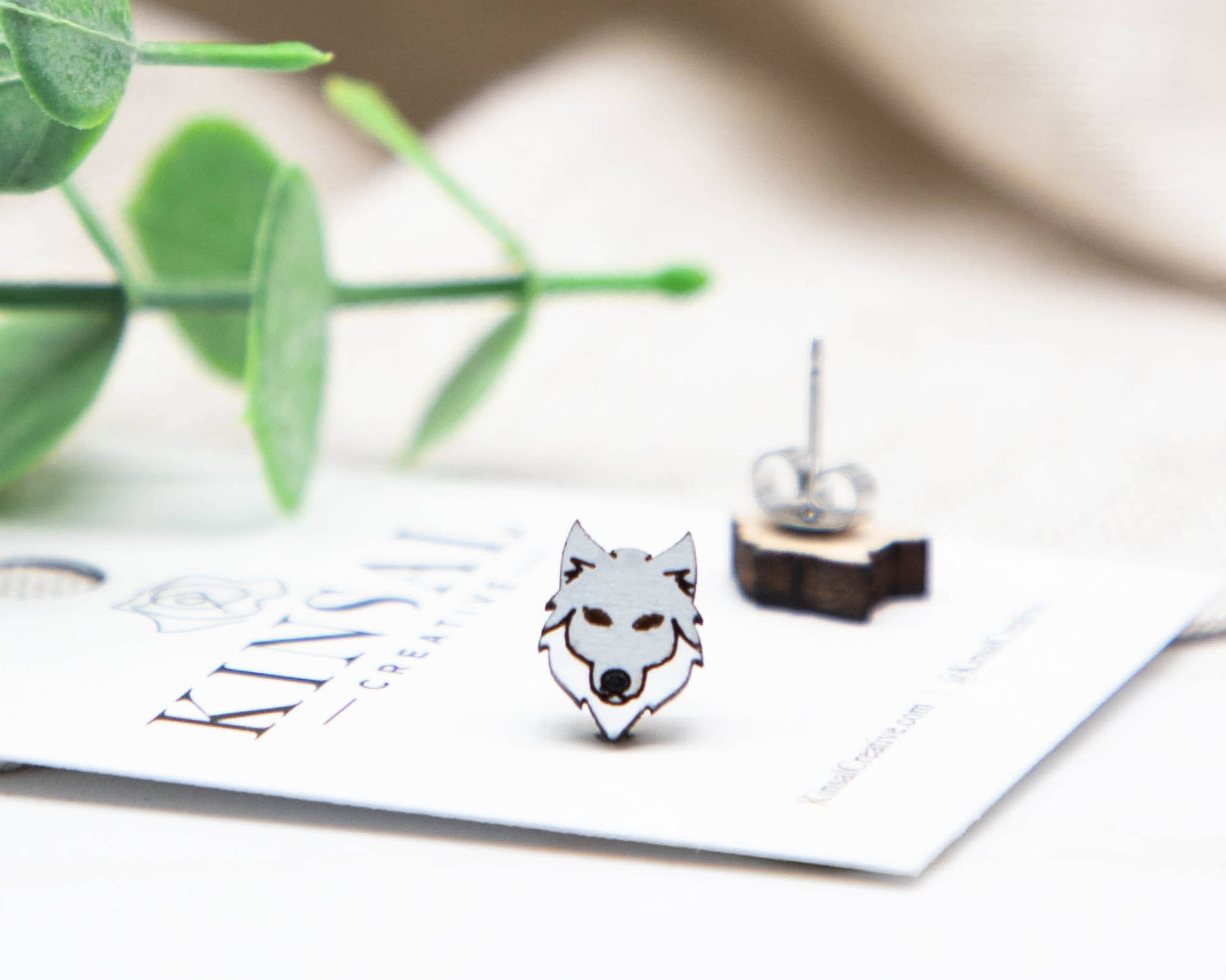 Wolf Wood Stud Earrings