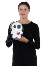 Stitched Voodoo Doll Shoulder Crossbody Bag in Vinyl Material: White