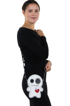Stitched Voodoo Doll Shoulder Crossbody Bag in Vinyl Material: White