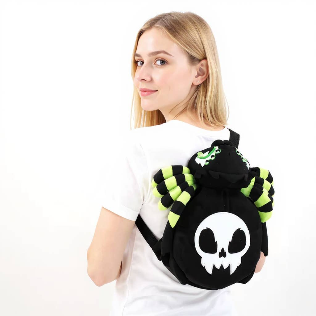 Glow in the Dark Skull Spider Plush Backpack in Polyester