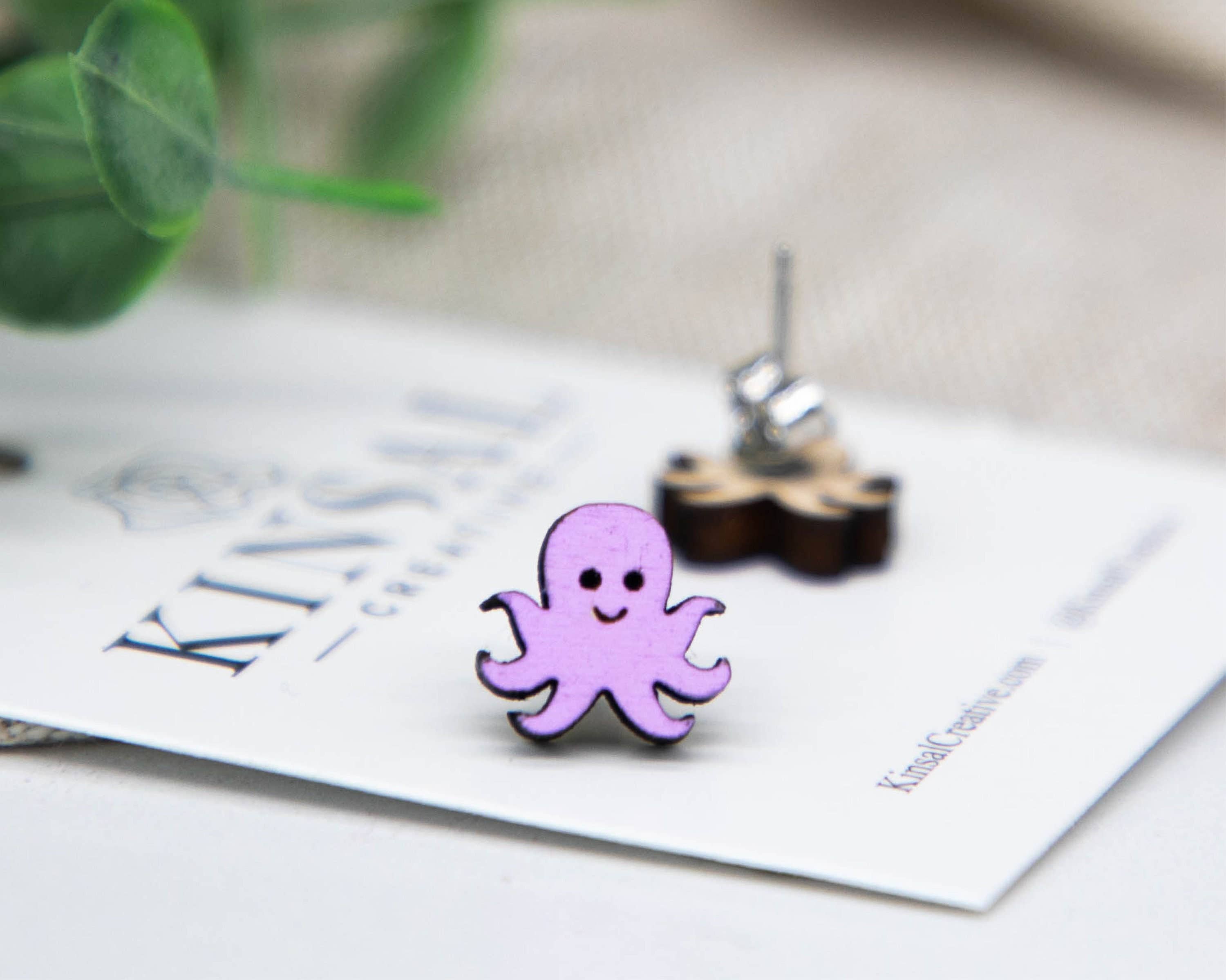 Octopus Wood Stud Earrings