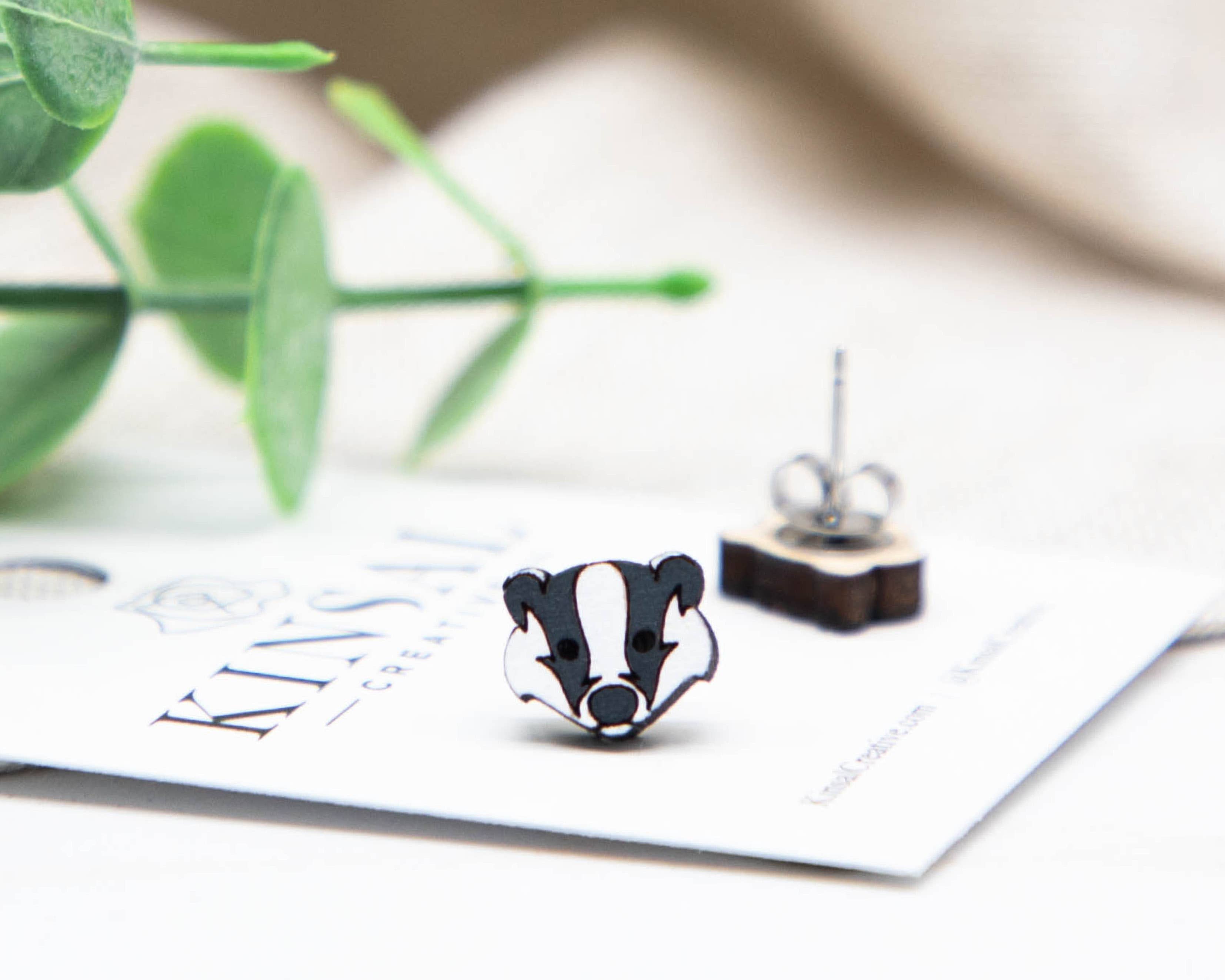 Badger Wood Stud Earrings
