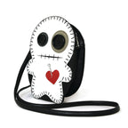 Stitched Voodoo Doll Shoulder Crossbody Bag in Vinyl Material: White
