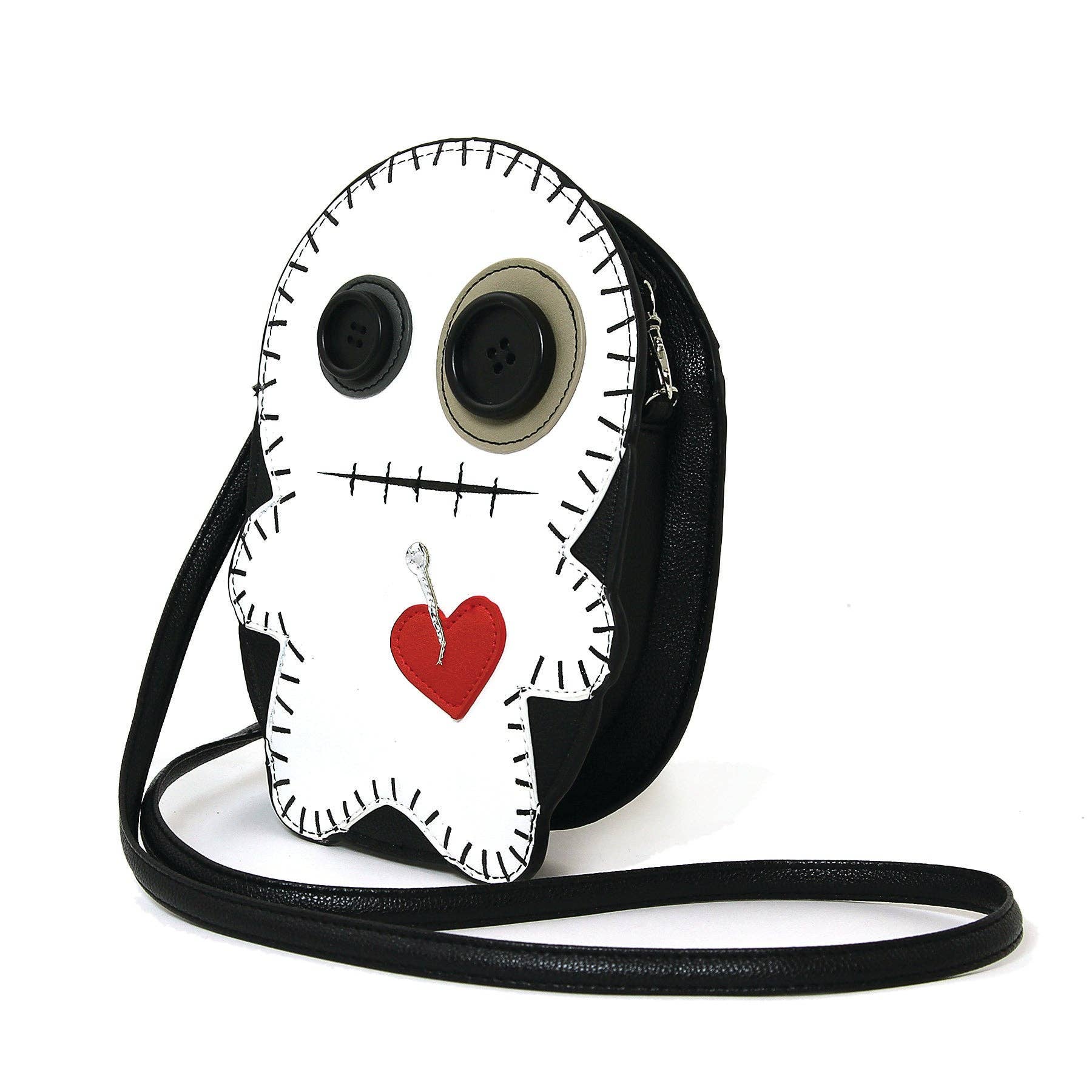 Stitched Voodoo Doll Shoulder Crossbody Bag in Vinyl Material: White