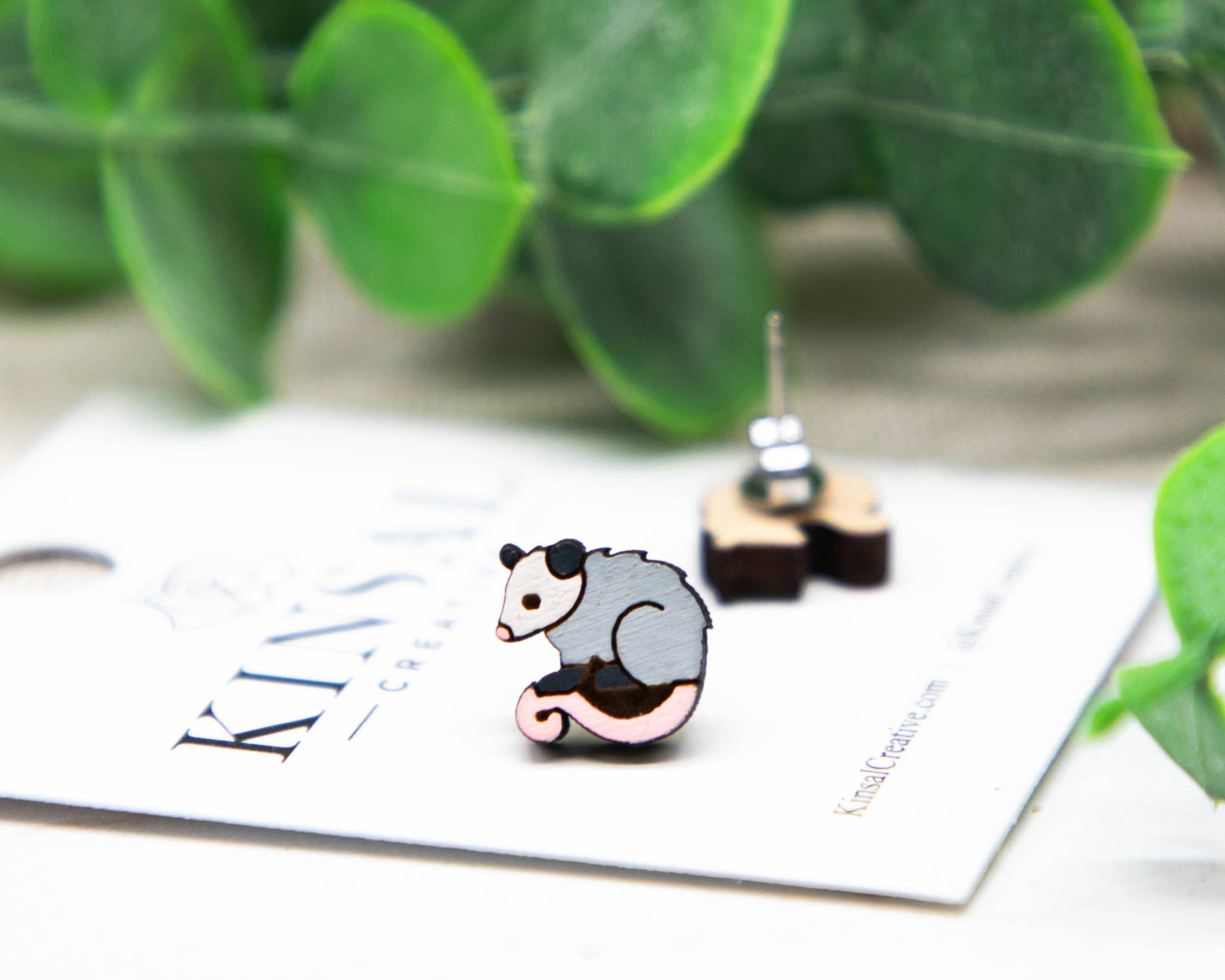 Opossum Wood Stud Earrings