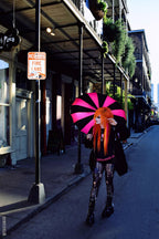 Batwing Pagoda Umbrella [BLACK/HOT PINK STRIPED]