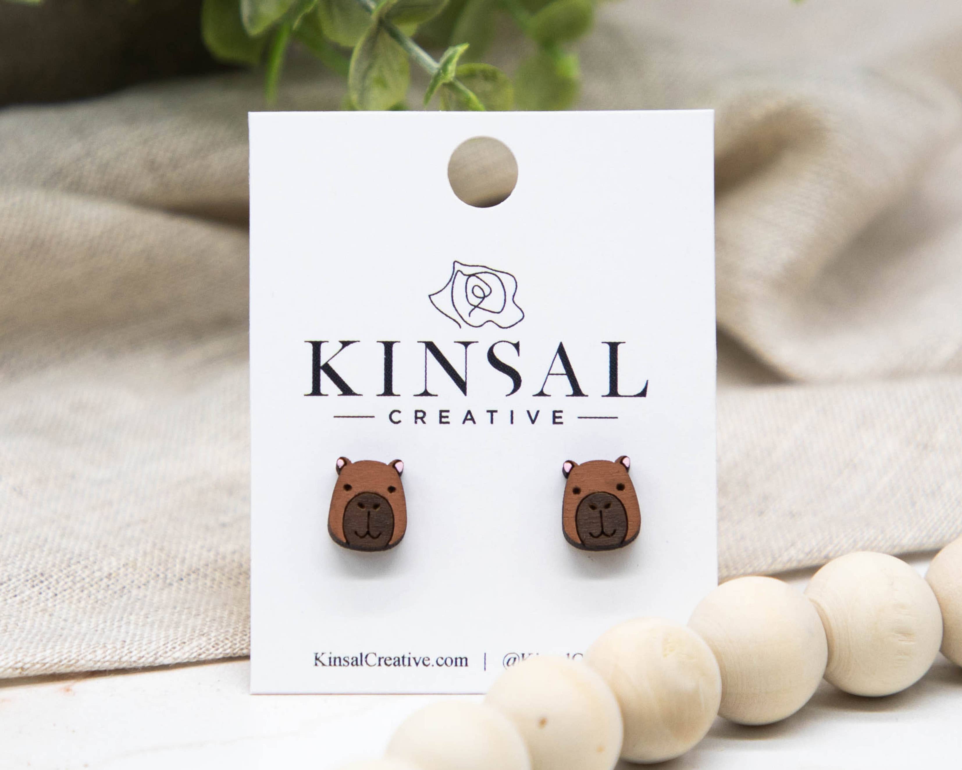 Capybara Wood Stud Earrings