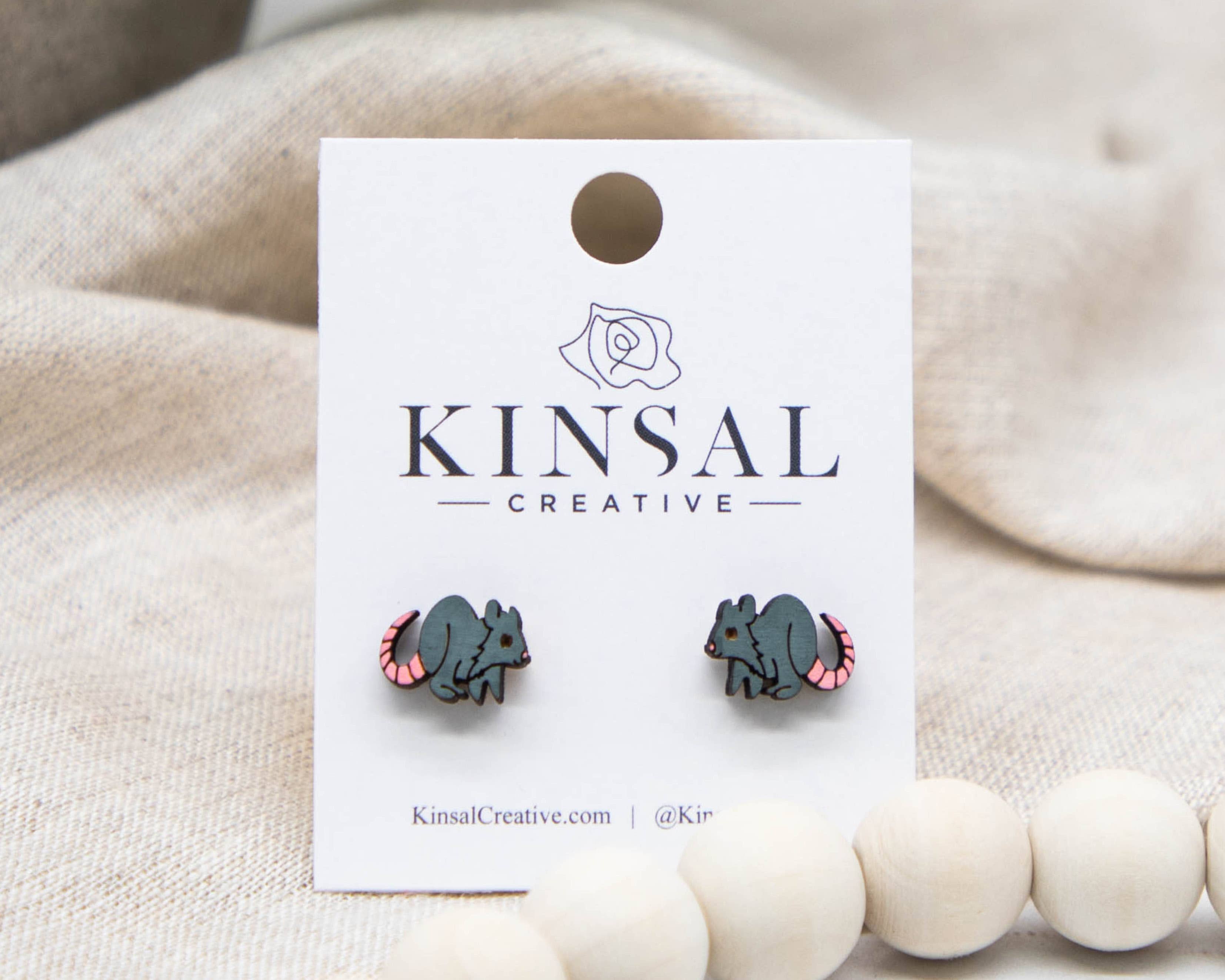 Rat Wood Stud Earrings