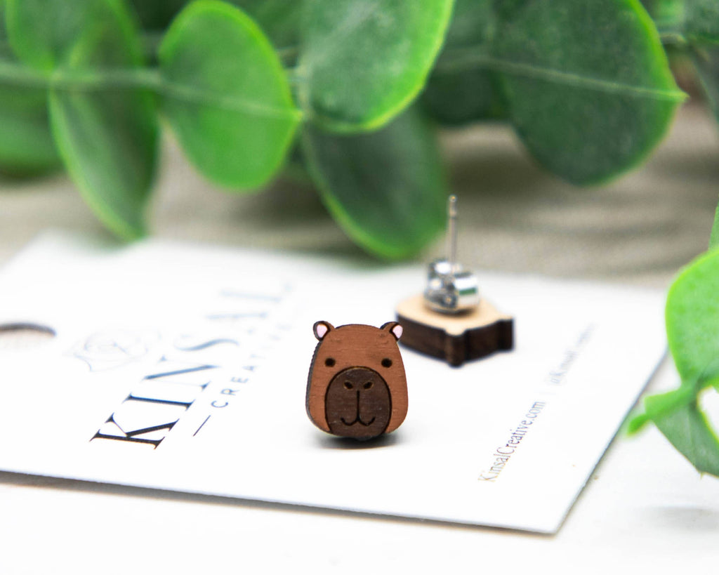 Capybara Wood Stud Earrings