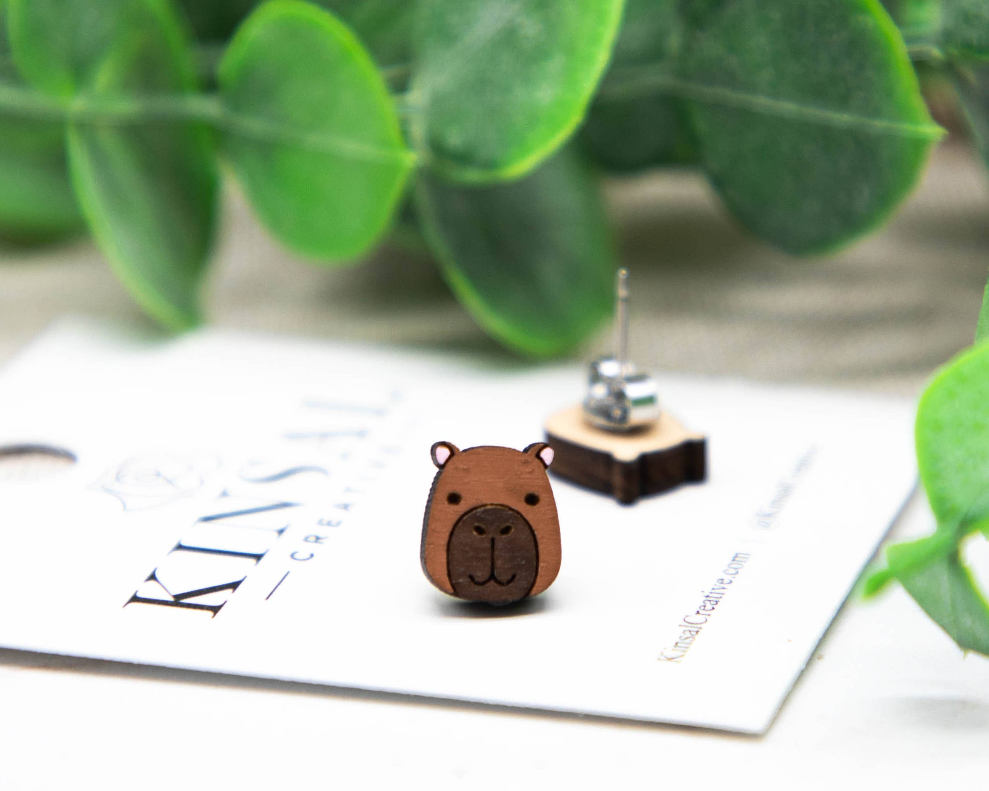 Capybara Wood Stud Earrings