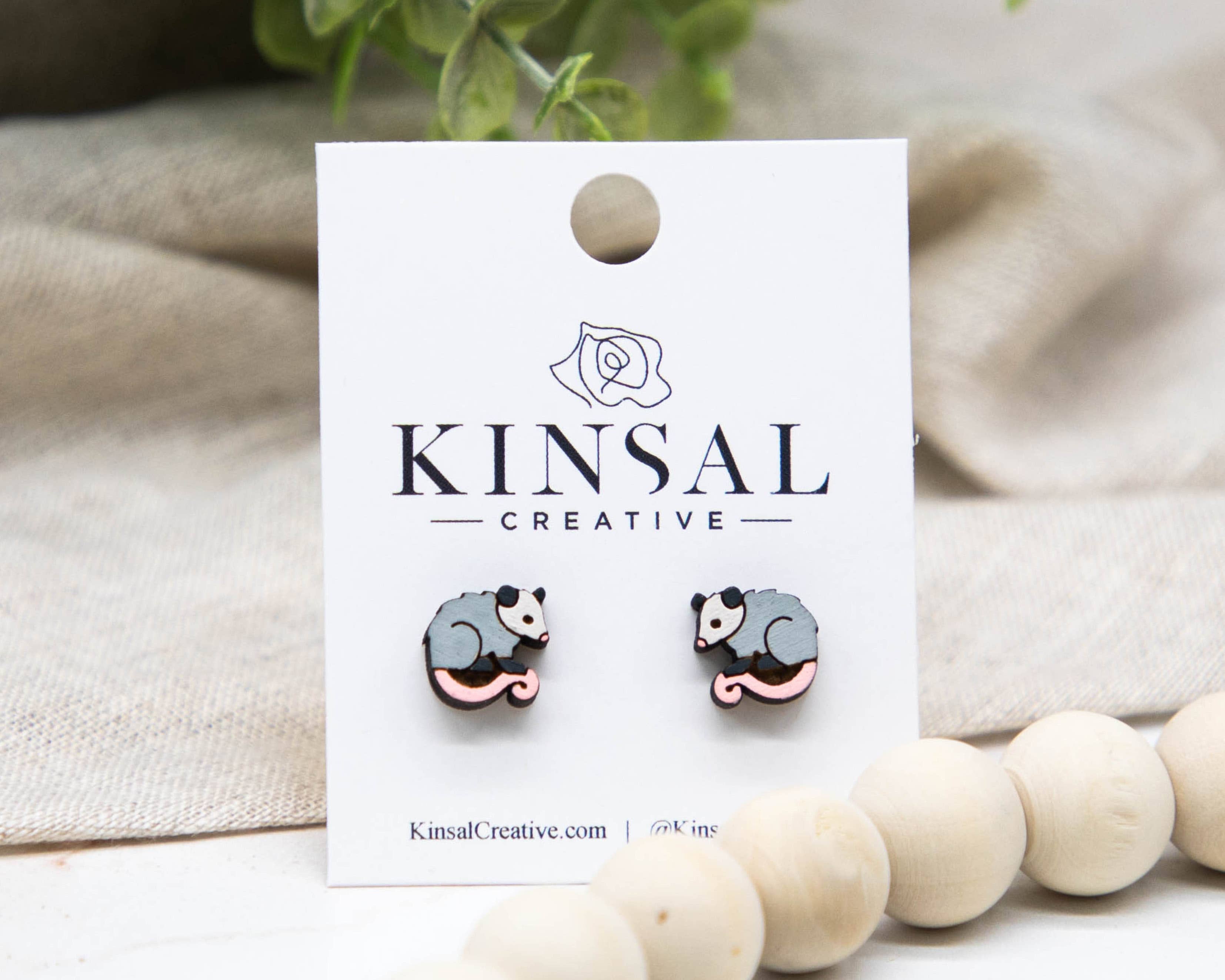 Opossum Wood Stud Earrings